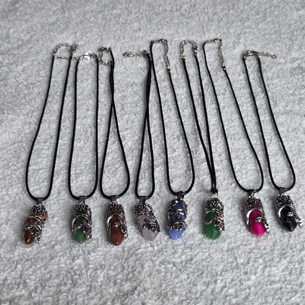 Elegant Gemstone Silver Wrapped Pendant Necklace
